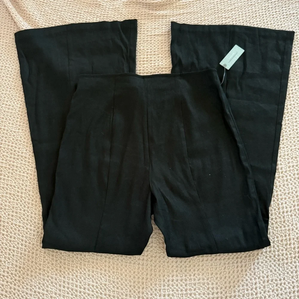 Anthropologie High-Rise Flare Linen Pants Black 10P | NWT $138 Trousers - Picture 6 of 11